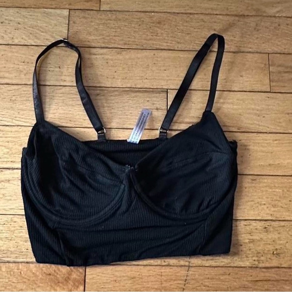 Black Longline Bralette Crop Top - Women Intimates
